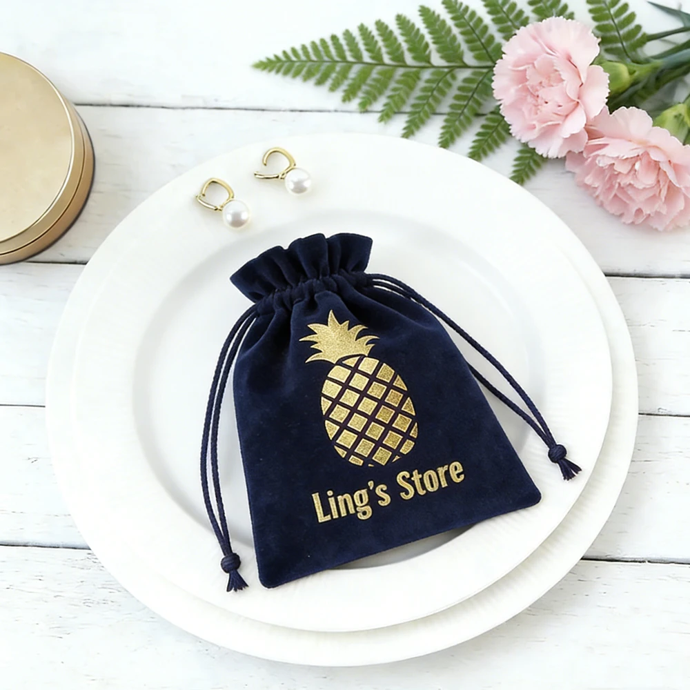 

50pcs Personalized Logo Soft Velvet Jewelry Drawstring Bag Suede Fungus Open Wedding Party Favors Gift Packaging Organizer Pouch