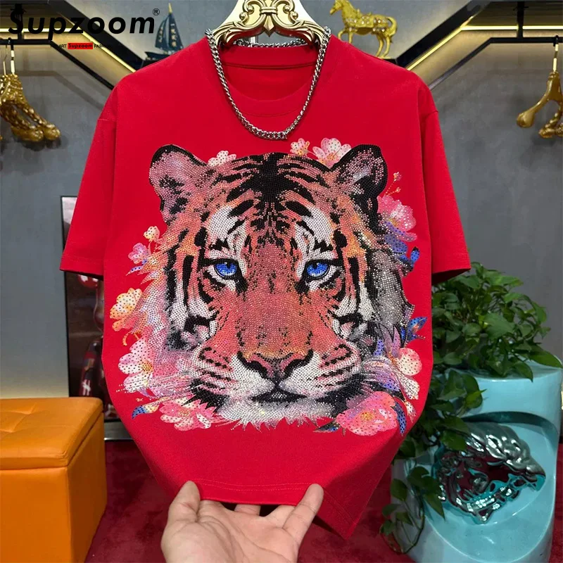 

Supzoom Top Fashion Summer Leisure O-neck Cotton Male Popular Personalized Hot Diamond Tiger design Casual T Shirt Men