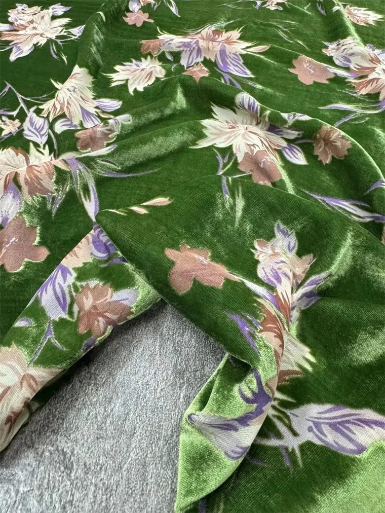 Green Silk Velvet Carved Fabric Skirt Coat and Dress Clothing Custom Fabric