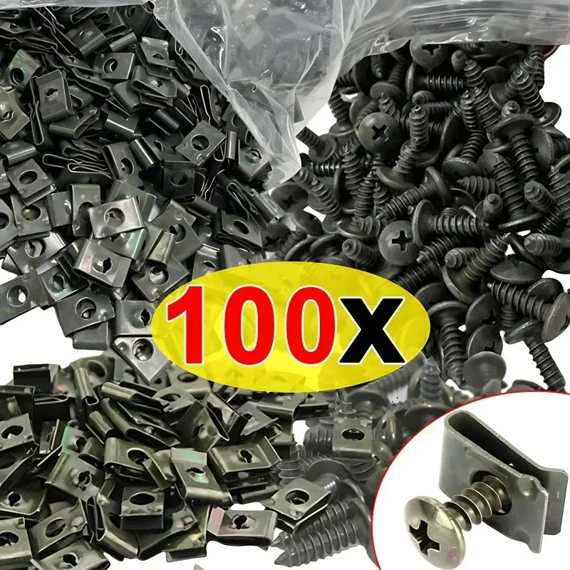 10-100pcs Mixed Car Motorcycles Metal Screw Tapping Fastener Clip U-Type Clip with Screw Anti-rust Protection Clip Screw Buckle