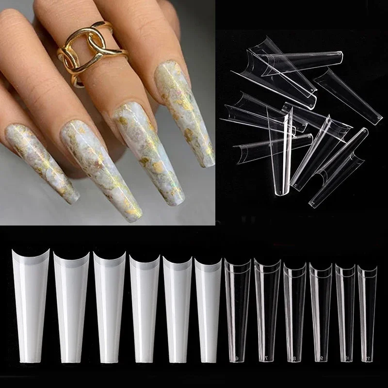 

504PCS Extra Long French XXL Coffin False Nails Acrylic Half Nail Tips Transparent Natural Nail Art Tips for DIY Beauty