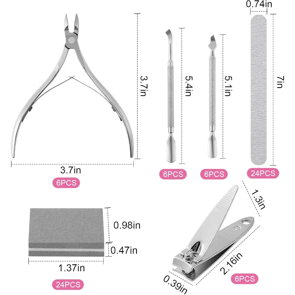 6 Manicure Set 12 in 1 Nail Pedicure Care Kit, 100/180 Nail Files, Buffer Blocks, Cuticle Remover Nippers Trimmer, Clippers, Cu