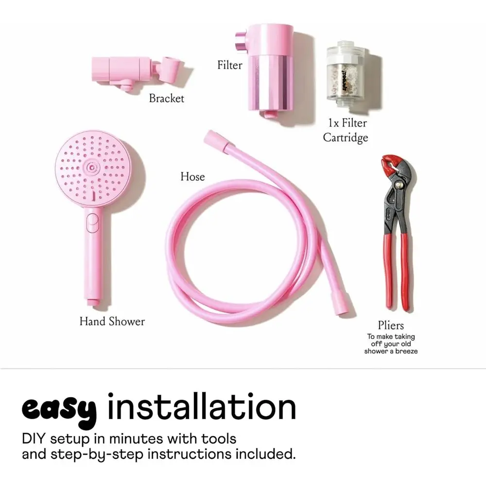 ฝักบัวแรงดันสูงพร้อมไส้กรอง Pink 70 Hose 3 โหมดการฉีดพ่นเพื่อสุขภาพผมและผิวที่ดี