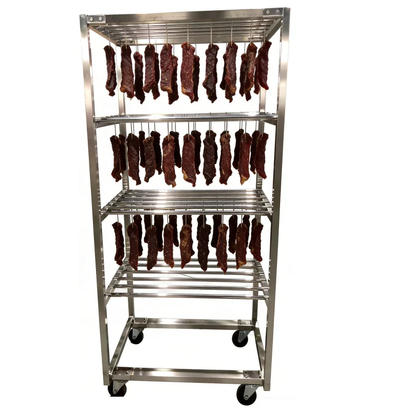 Food Hanging Drying Rack Trolley For Meat Fish Beef Stainless Steel Cart Smoking Drying Sausage Drying Rack With Oil Drip Pan