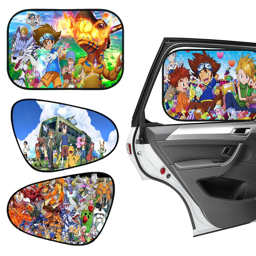 Cartoon Digimon Sun Shade Cover For Car Side Window Electrostatic Curtains Sun Protection For Baby 99.9% UV Blocker