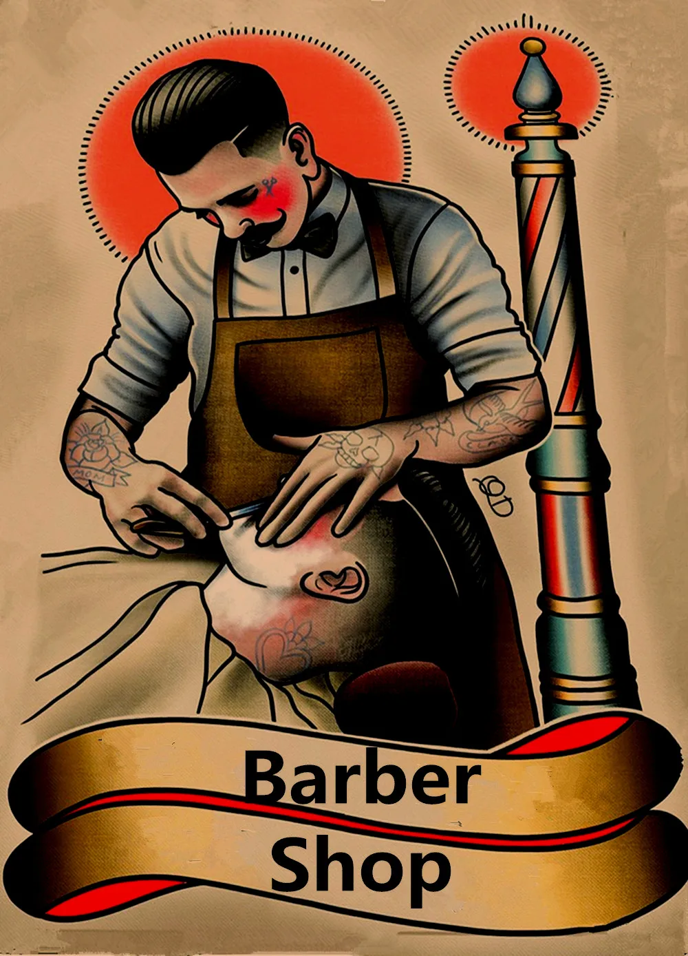 Classic Haircut & Shaving Tattoo Art Posters and Prints Vintage Wall Art Painting Nostalgic Barber Shop Wall Decoration Stickers