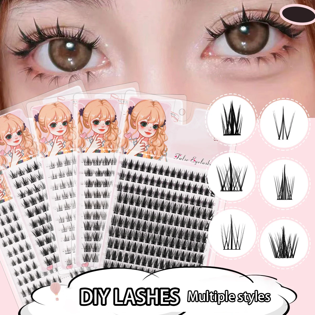 Manga Lashes Optics Little SAFIndividual Clusters, Natural Cos Eyelash Extension, Maquillage coréen, DIY False Eyelashes, 120 Pcs