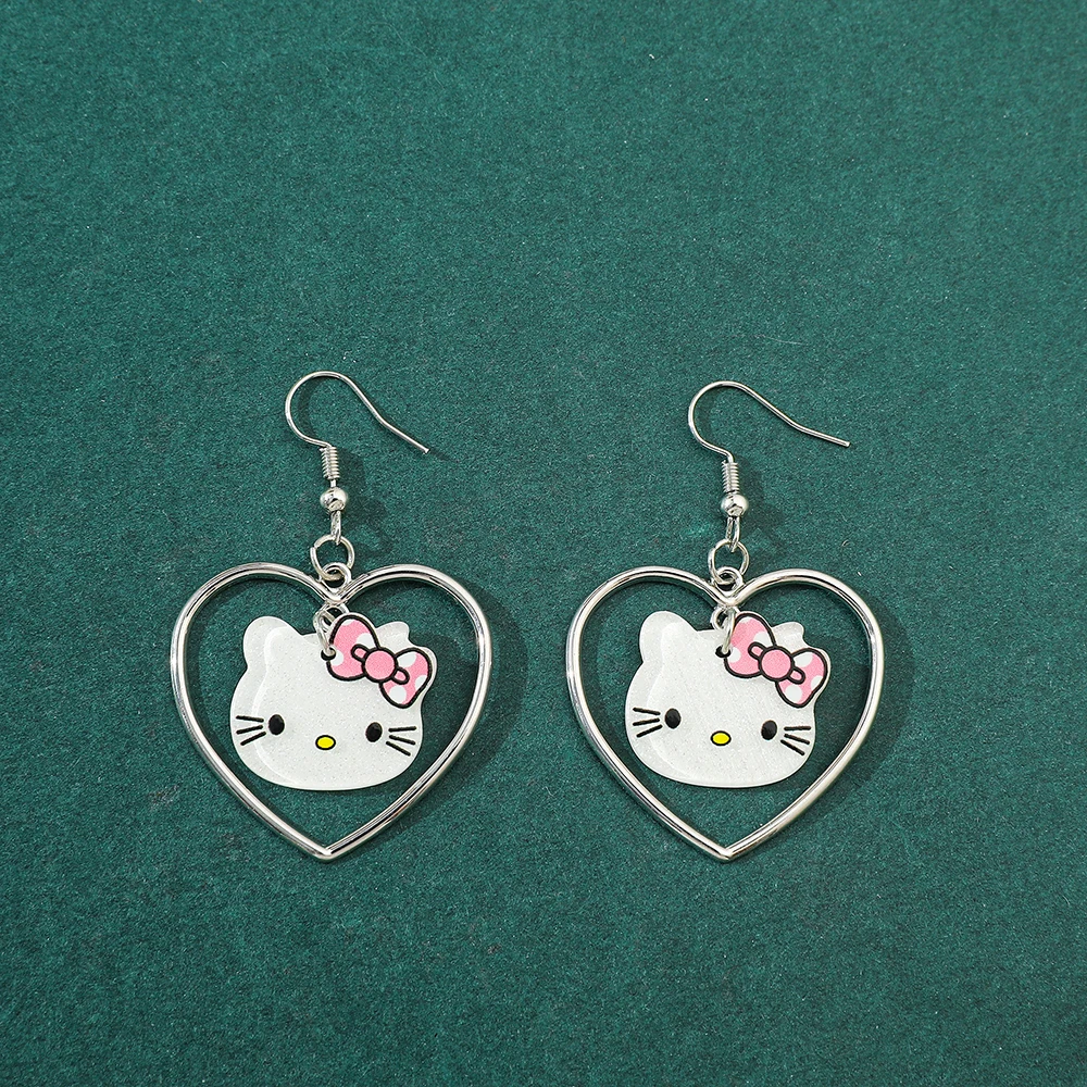 Sanrio Hello Kitty Cute Style Wearable Earrings, Creative Heart Earrings, Sweet Girls Earrings, Good Friends Gift, New