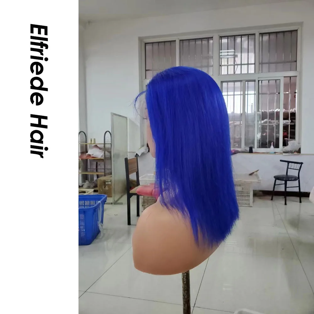 Elfriede Wig Bob Biru Royal Wig rambut manusia renda depan 4x4 penutup renda 13x4 13x6 Wig rambut Bob pendek Frontal renda untuk wanita