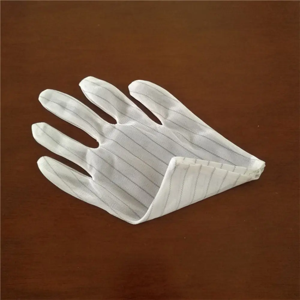 White Anti-static Gloves Nylon Double Sided Stripes Working Gloves Non-slip Dust-proof Safety Work Gloves Electronics Factory