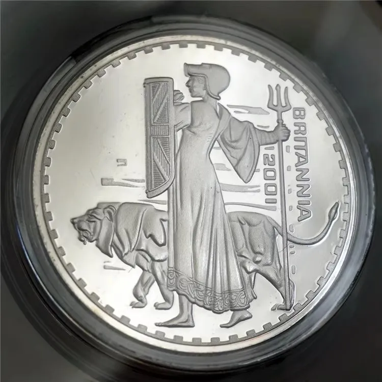 40mm 2001 High quality silver glating Brittanian goddess Commemorative Coin Badge Medal Souvenir Arts Gifts Souvenir