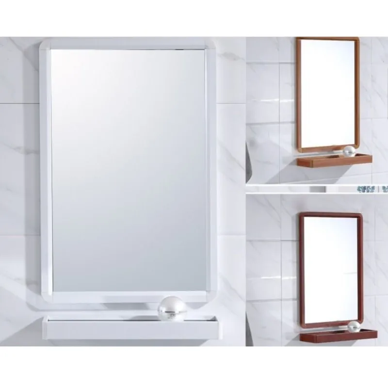 Nail Free Bathroom Perforated Wall Mounted Space Aluminum Framed Mirror With Storage Rack Aluminum Alloy Frame Mirror ZE775