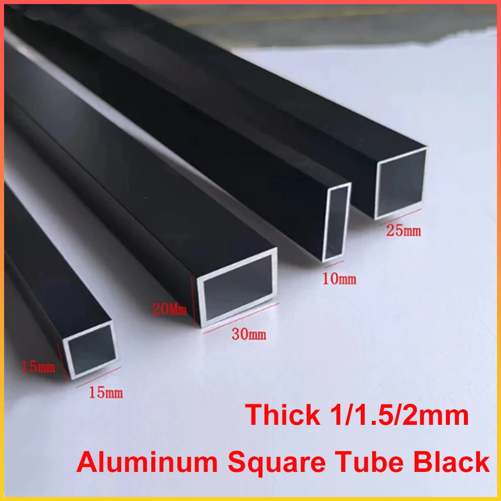 2pcs 500mm 6063 Aluminum Square Tube Black Thick 1/1.5/2mm Hollow Rectangular Aluminium Profile Tubing DIY Frame