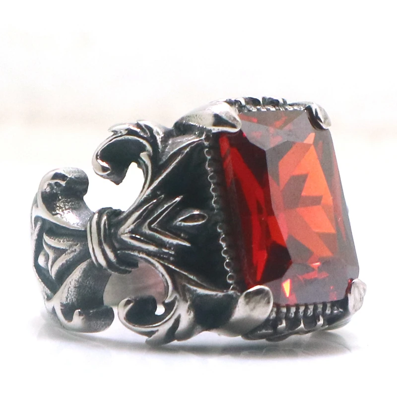 Unisex 316L Stainless Steel Cool Punk Gothic Classic Stone Vintage Ring