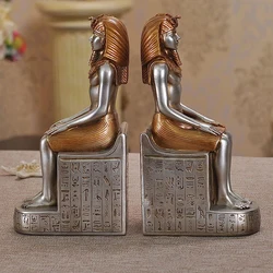 Decorative Bookends,Rustic Unique Egyptian Pharaoh Sculpture Book Ends Stoppers Holder Nonskid for Home Shelves,Polyresin