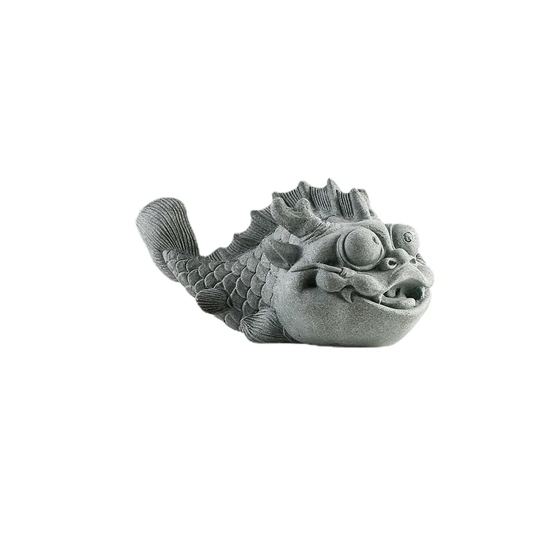 Chinese Creative Yuhualong a Pair of Tea Ornaments Ornaments Green Sandstone Boutique Fish Tank Landscape Desktop Study