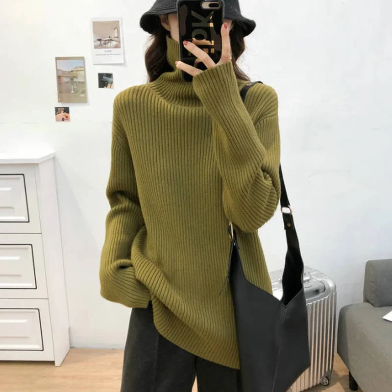 Oulylan 2024 Women\'s Solid Pullover Knitted Sweater Long Sleeve Sweaters Jumper Korean Y2k Harajuku Vintage Clothes