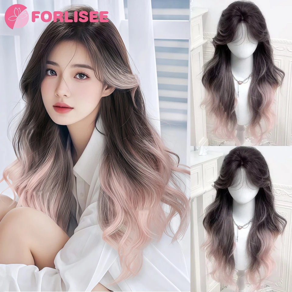 Black Powder Ombre Wig Paris Female Long Curly Hair Lace Front Headband Wig Lolita Heat Resistant Synthetic Wigs for Daily Use