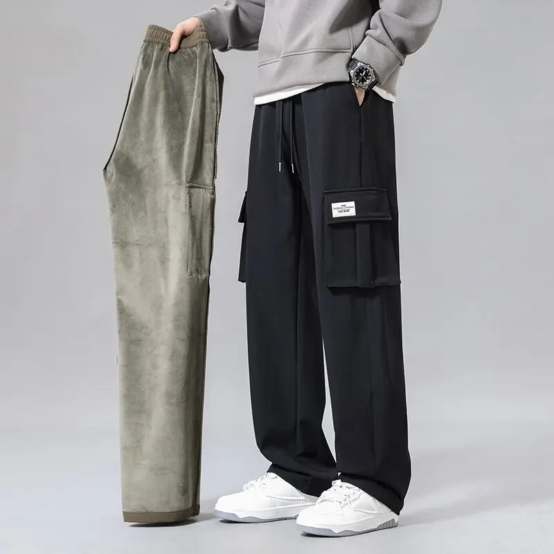 

Осенне-зимняя модная тенденция из плотного флиса и теплых рабочих брюк для мужчин, повседневные и свободные спортивные брюки высокого качества