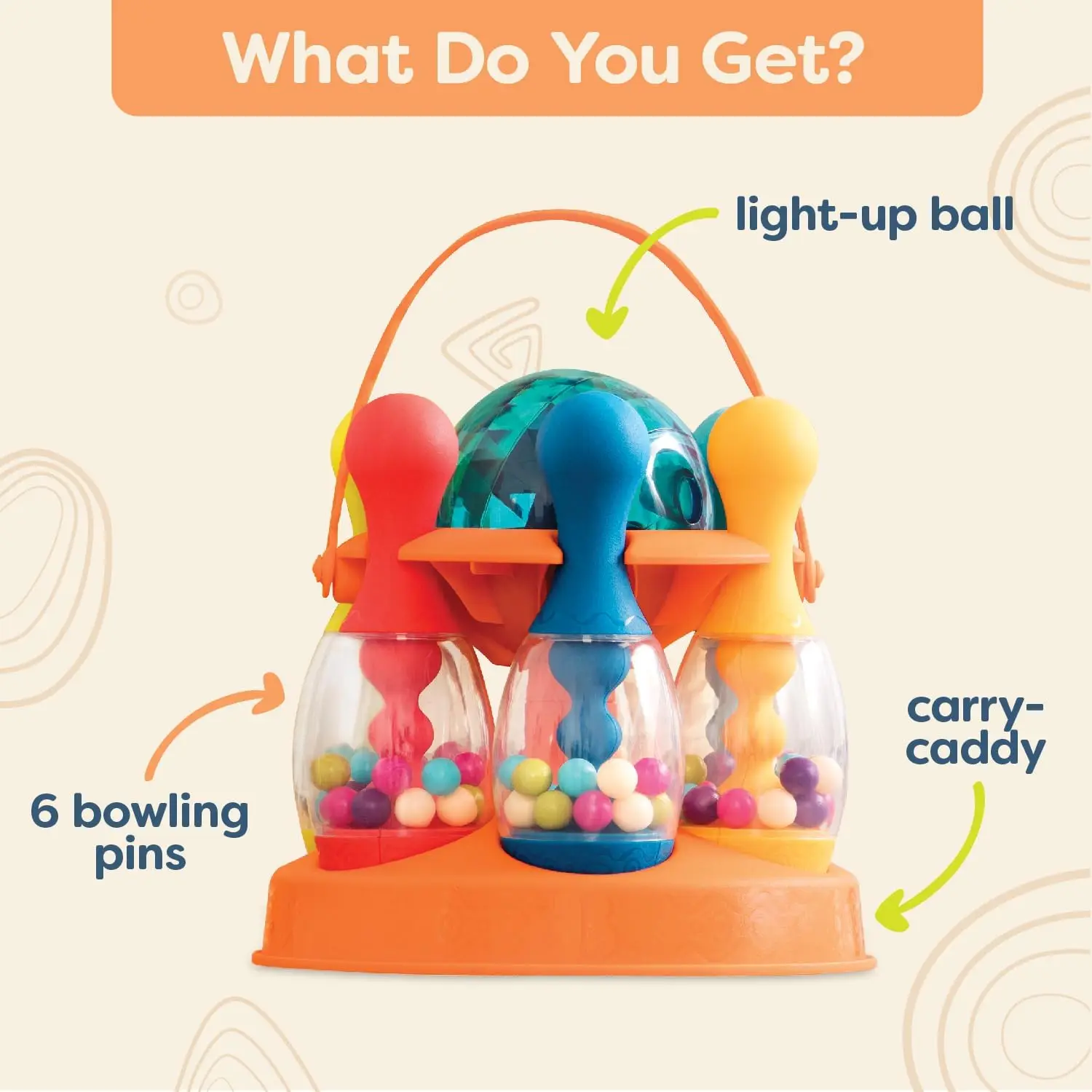 Bowling Game for Kids - Colorful Bowling Game with Glow Ball, Bouncing Beads and Storage - Indoor and Outdoor Toy