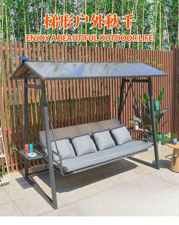 HYS Swing Outdoor Courtyard Garden Balcony Outdoor Rainproof Solar Cast Aluminum Hanging Chair Double Rocking Chair Swing Bed