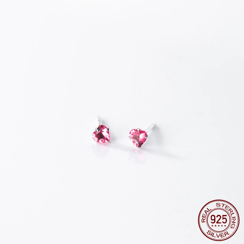La Monada Womens Earrings Silver 925 Small 925 Silver Earrings For Women Silver Stud Earrings Pink Heart Zircon Girls Ladies