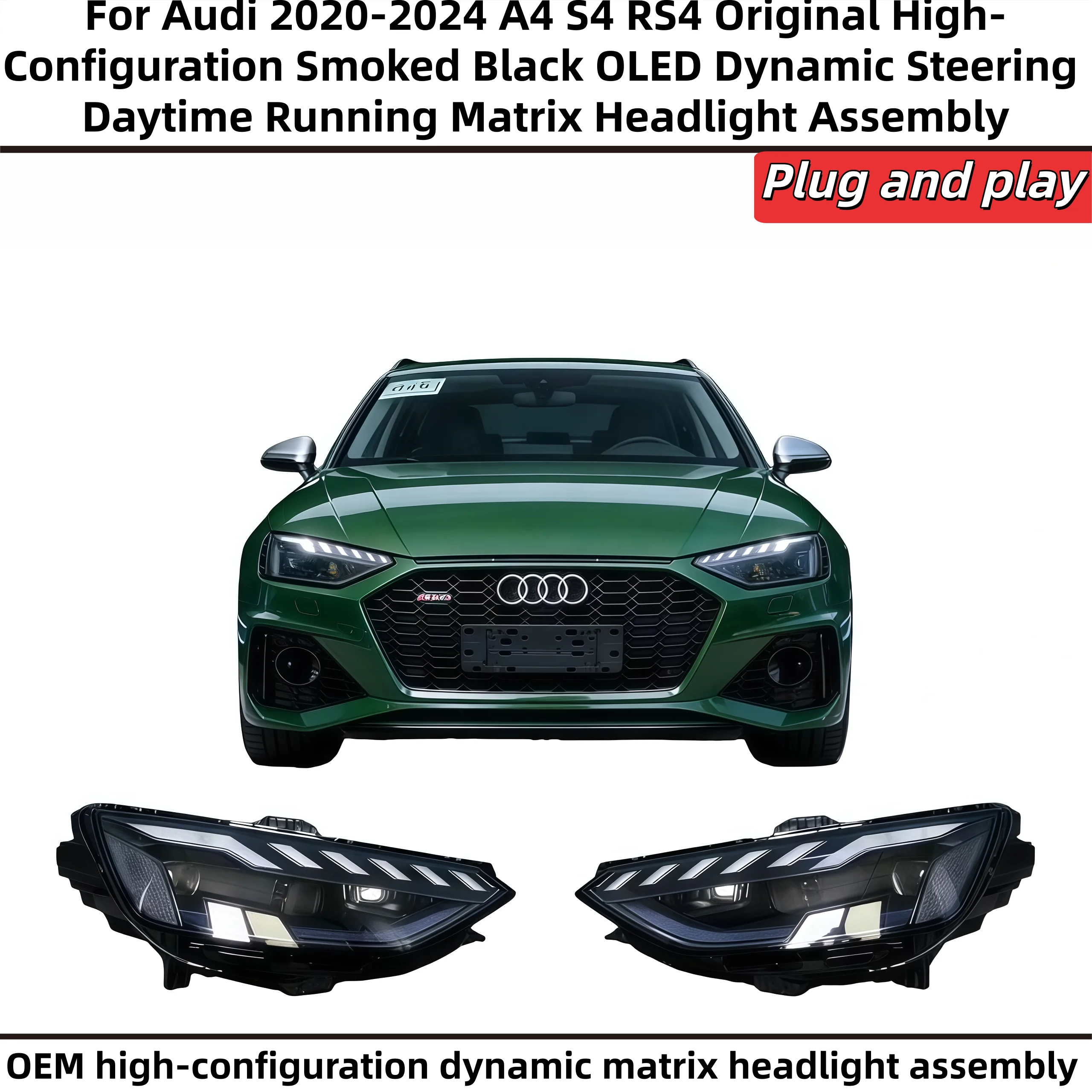 

For Audi 2020-2024 A4 S4 RS4 OEM High-Configuration Smoked Black OLED Dynamic Steering Daytime Running Matrix Headlight Assembly