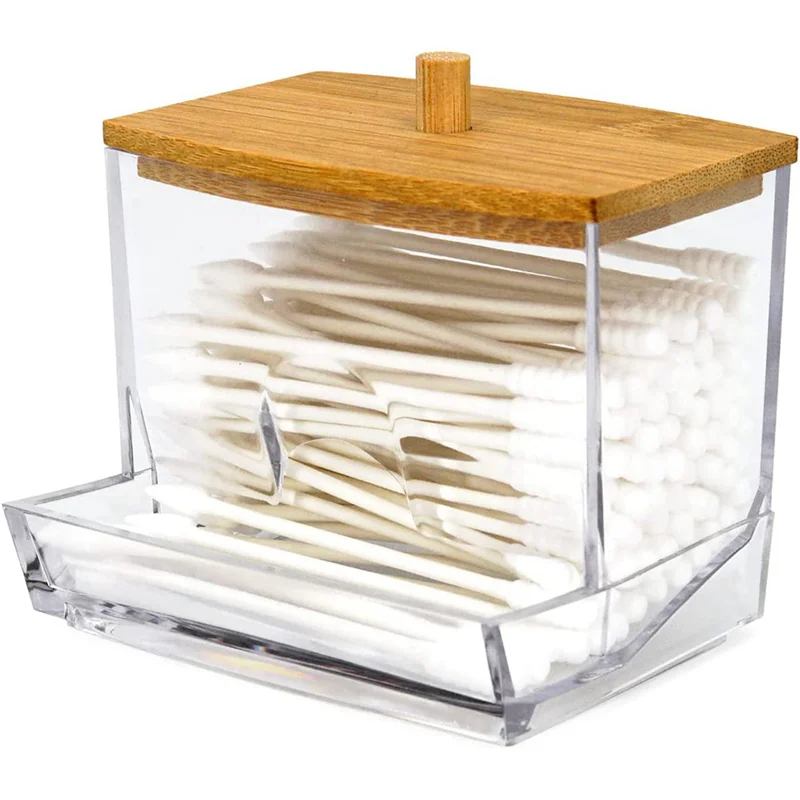 

SEWS-2X Cotton Swab Holder Cotton Swab Dispenser, Bathroom Table Top Decoration Storage Box, Transparent Bracket For Storage