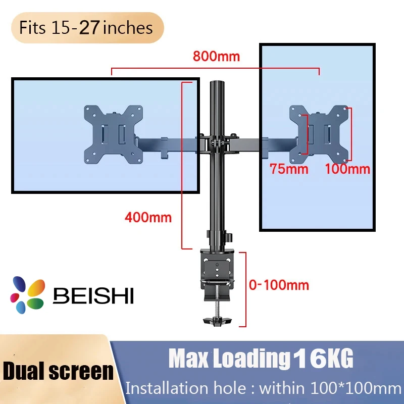 Monitor Desk Mount, Fully Adjustable Dual Monitor Arm for 2 Computer Screens up to 27 inch, Clamp Base Monitor Stand for Desk