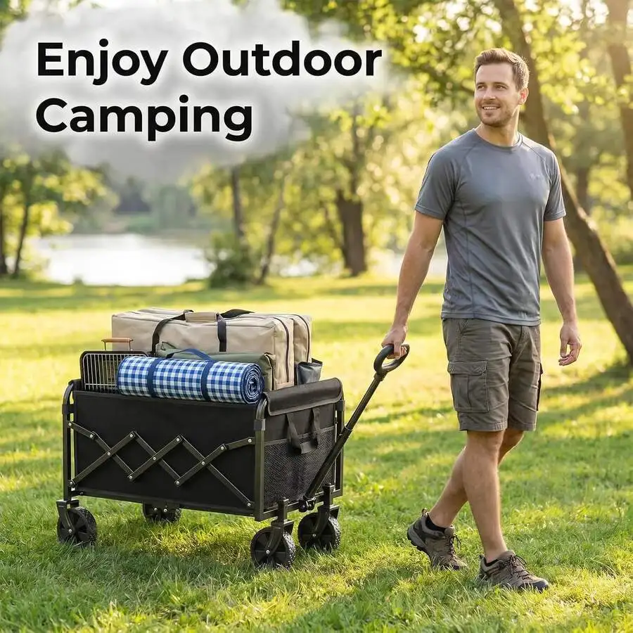 Heavy-Duty All-Terrain Folding Cart With 580/420 Lb Capacity -Stainless Steel Frame And 600D Oxford Fabric, Ideal For Camping, G