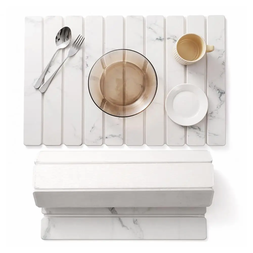 Bathroom Non Slip Foot Mat Diatomaceous Earth Dish Drying Mat Collapsible Absorbent Drain Pad Heat Resistant Kitchen for Dishes