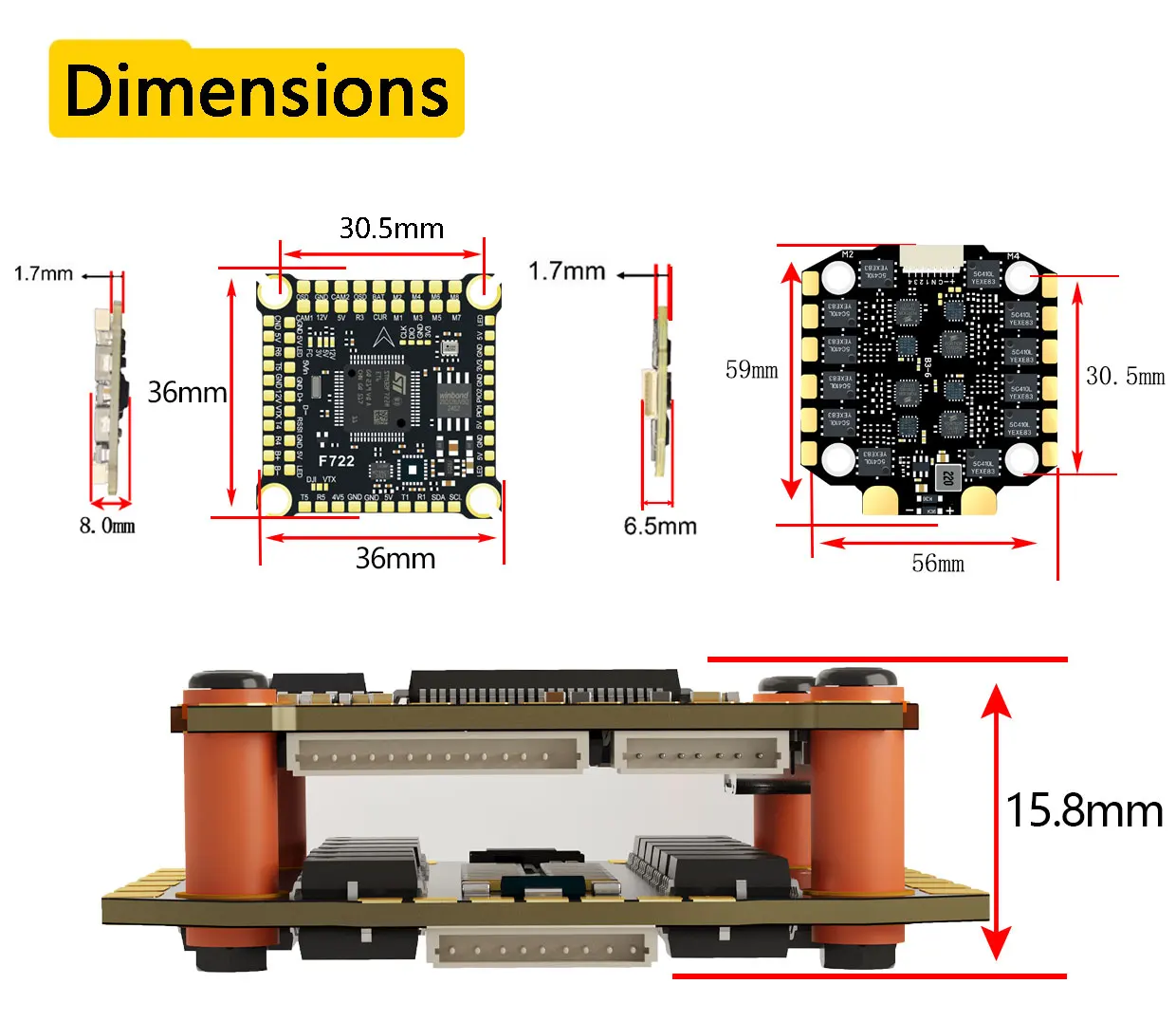 F405 F405HD / F7 F722 Flight Controller / F4 V3S Plus FC + 60A 4in1 BLheli_S ESC Stacks 30.5*30.5mm For RC FPV Racer Drone