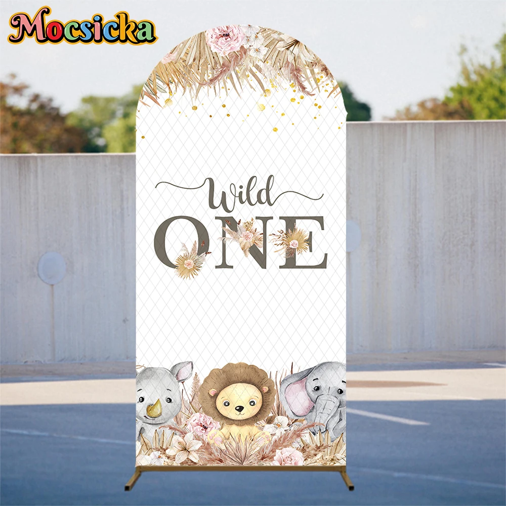 

Mocsicka Wild One Birthday Arch Background Covers Animal Flower Party Decors Baby Shower Photo Arched Backdrops Studio Photocall