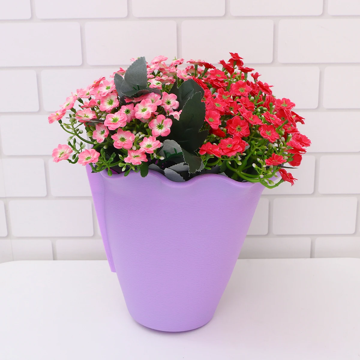 

Wall Hanging Flower Pot Greenery Decor Outdoor Planter with Flowers Purple Holder Lace