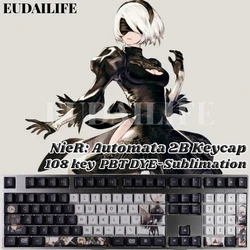 NieR: Automata 2B 108 Key PBT DYE Sublimation Cherry Profile MX Cross Axis Switch Keycap Mechanical Keyboard Game Gift