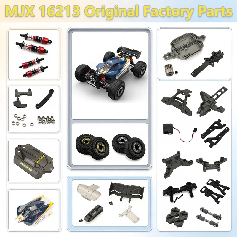 1/16 MJX 16213  Original Factory Parts  Car shell  Tail wing  Wheel  Front gear cover  Front lower armrest  Servo motor Receiver