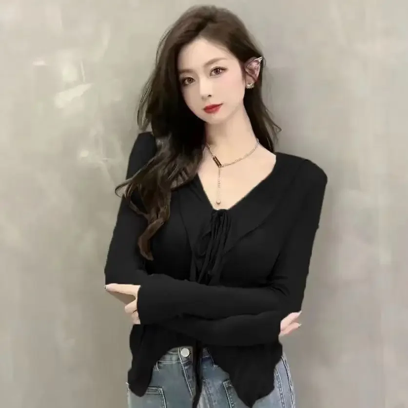 

Весенне-осенняя футболка с длинными рукавами и нерегулярной перспективой грибов для женщин, летняя новая стильная рубашка с тонким низом, модная