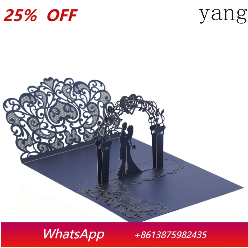 

YJQ 50pcs Laser Carved Wedding Three-Dimensional Gold Openwork Greeting Card Blessing Card Engagement Invitation Letter