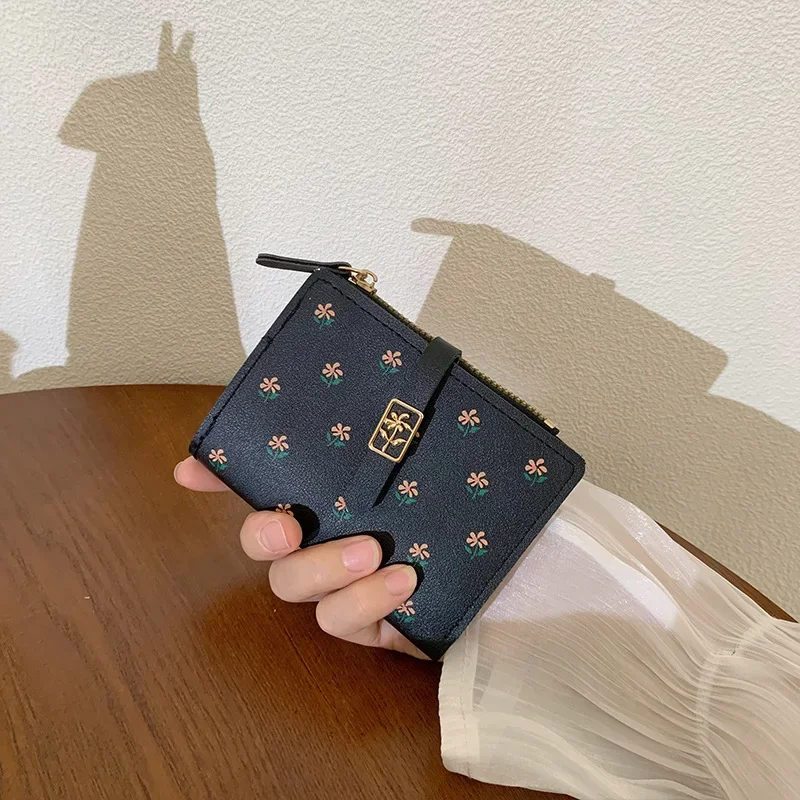 

Women Printed Flowers Purse PU Leather Fashion Coin Purse Short Style Wallet for Girls Purse