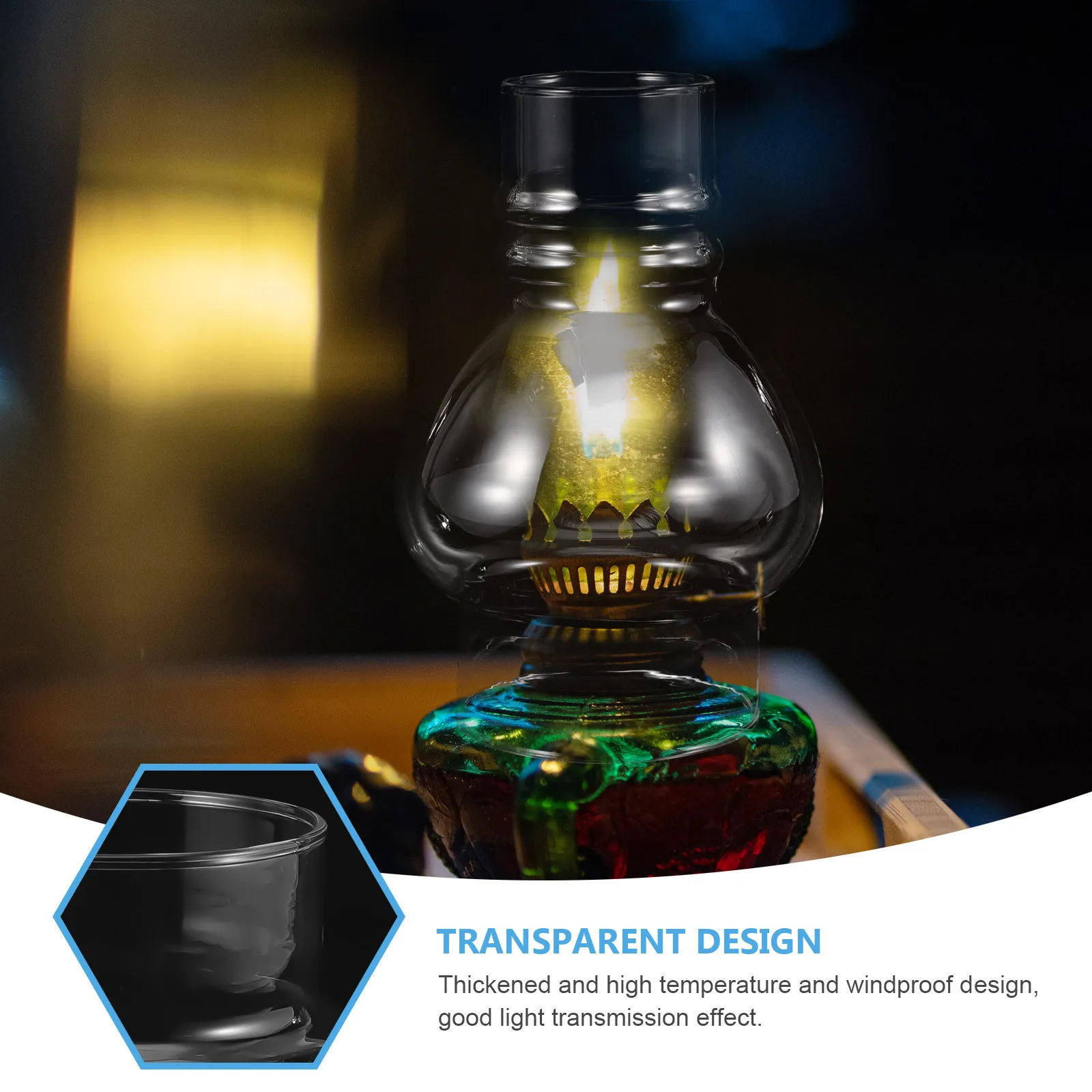 Glass Oil Lamp Shade Round Clear Chimney Windproof High Temp Resistant Thickened Design Lamp Accessory Home Decor Gift