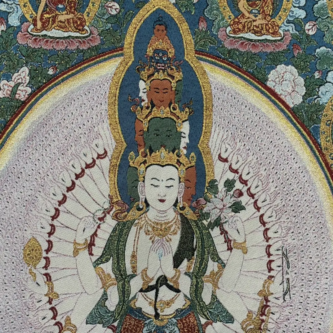 35' Thangka Embroidery Tibetan Buddhism Silk Embroidery Brocade Nepal Thousand Hand Guanyin Station Buddha 1000 Arm Guany Thangk