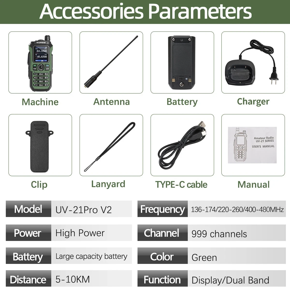 Baofeng UV-21 Pro V2 Wireless Copy Frequency Mutli Band potente impermeabile a lungo raggio UV-5R Radio radioamatoriale bidirezionale di tipo C a lungo raggio