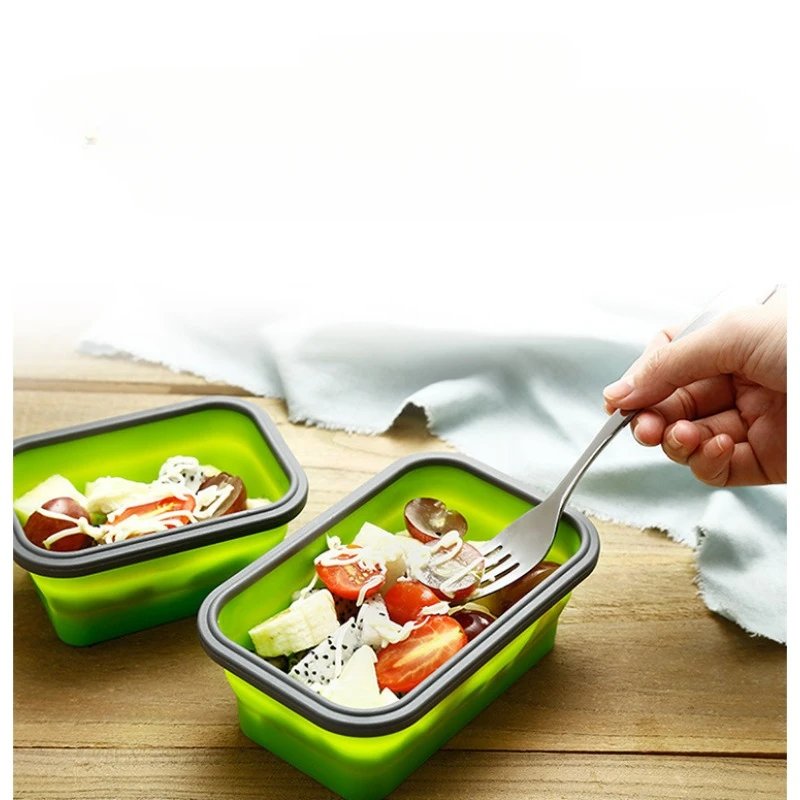 1pc Collapsible Silicone Food Lunch Box Dinnerware Foldable Fruit Salad Storage Food Box Container Tableware BPA Free