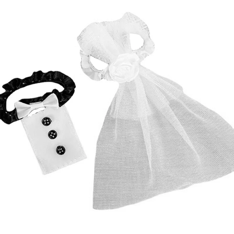 Wedding Wine Champagne Glasses Cup Set Bride And Groom Black White Dress Decor DropShip