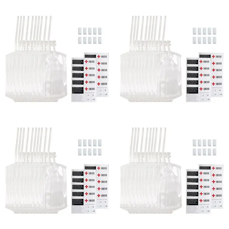 A02M-40Pcs 400ML Transparent Drink Bag With 10X Stickers Reusable Blood Energy Bag Props Halloween Decorations