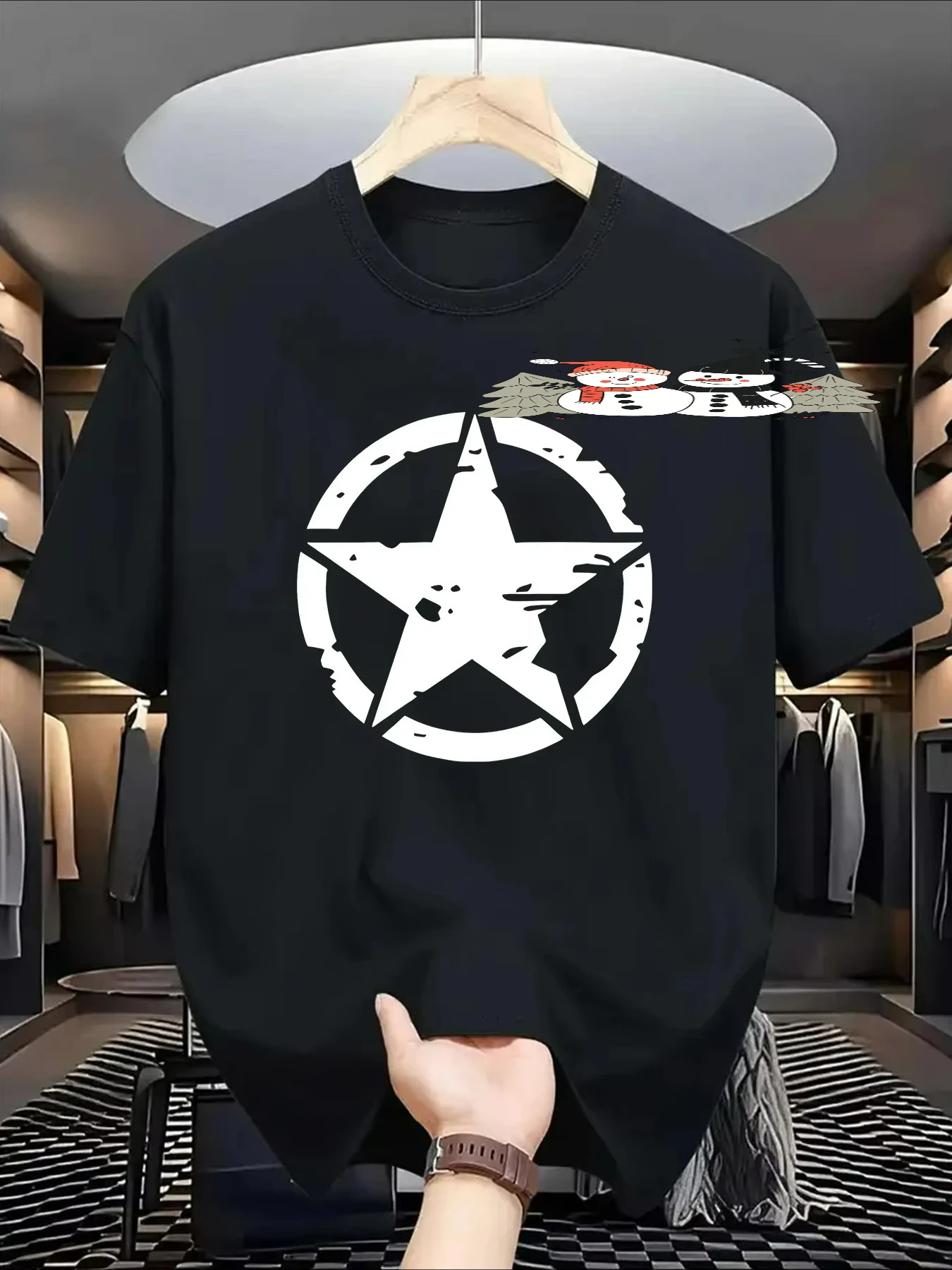 US Army Geometric Five-Pointed Star Print T-Shirt 100% Cotton O-Neck Short Sleeve Summer Casual Mens T-shirt Streetwear