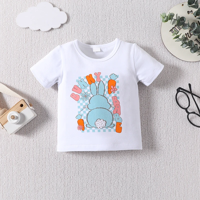 Baby Boy Easter Outfit Short Sleeve Bunny Print T-shirt with Elastic Waist Shorts 2-piece Outfit