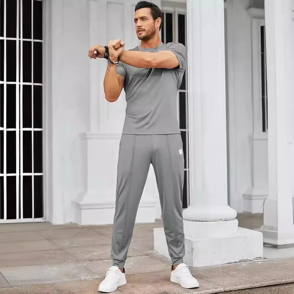 

Casual Faion Men's Sports Suit ort Sve T-irt And Long Pants Large Size Leisure Set for Spring Summer