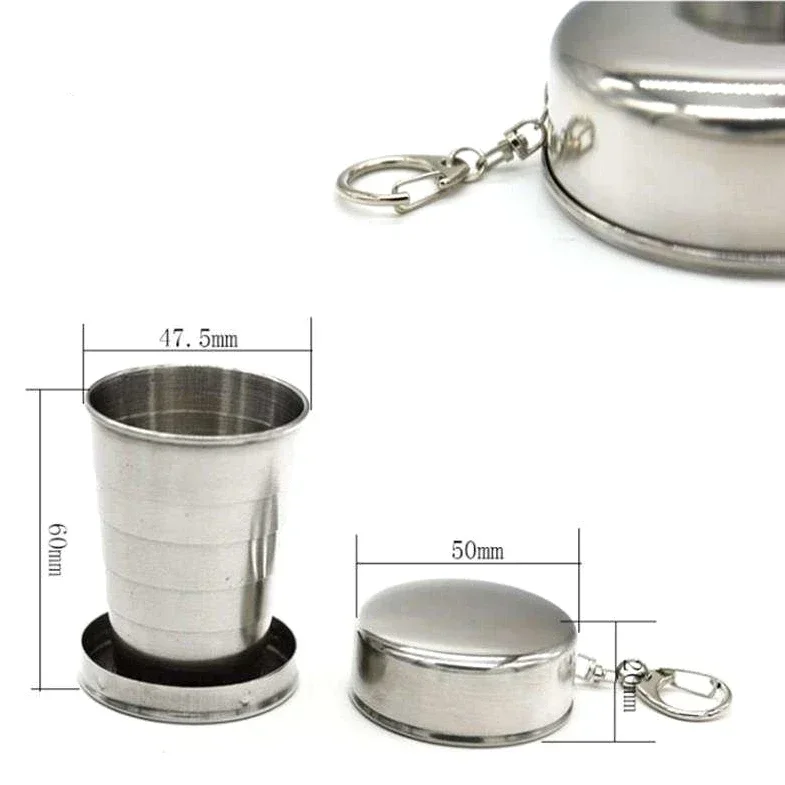 Taza plegable de acero inoxidable, utensilios de cocina para acampar, taza retráctil, utensilios de campamento, vajilla, 75/150/250ML