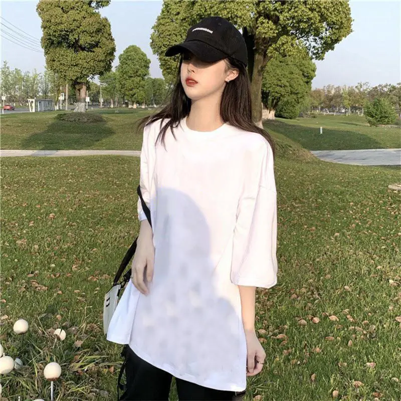 

Women Pure White T-shirt Loose and Versatile Slimming Short Sleeved Pure Cotton Bottom Shirt Round Neck Clothing Ins 2024 new